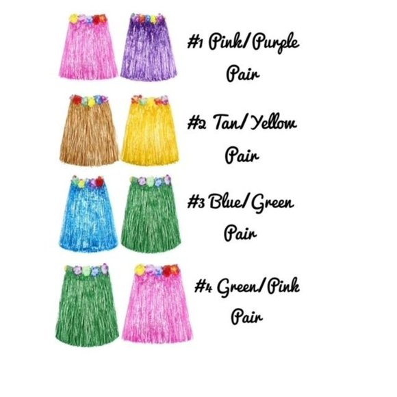 Pair of Adult Costume Plastic flower decorated Hula Skirts w/velcro- 2 Colors, - Picture 1 of 13